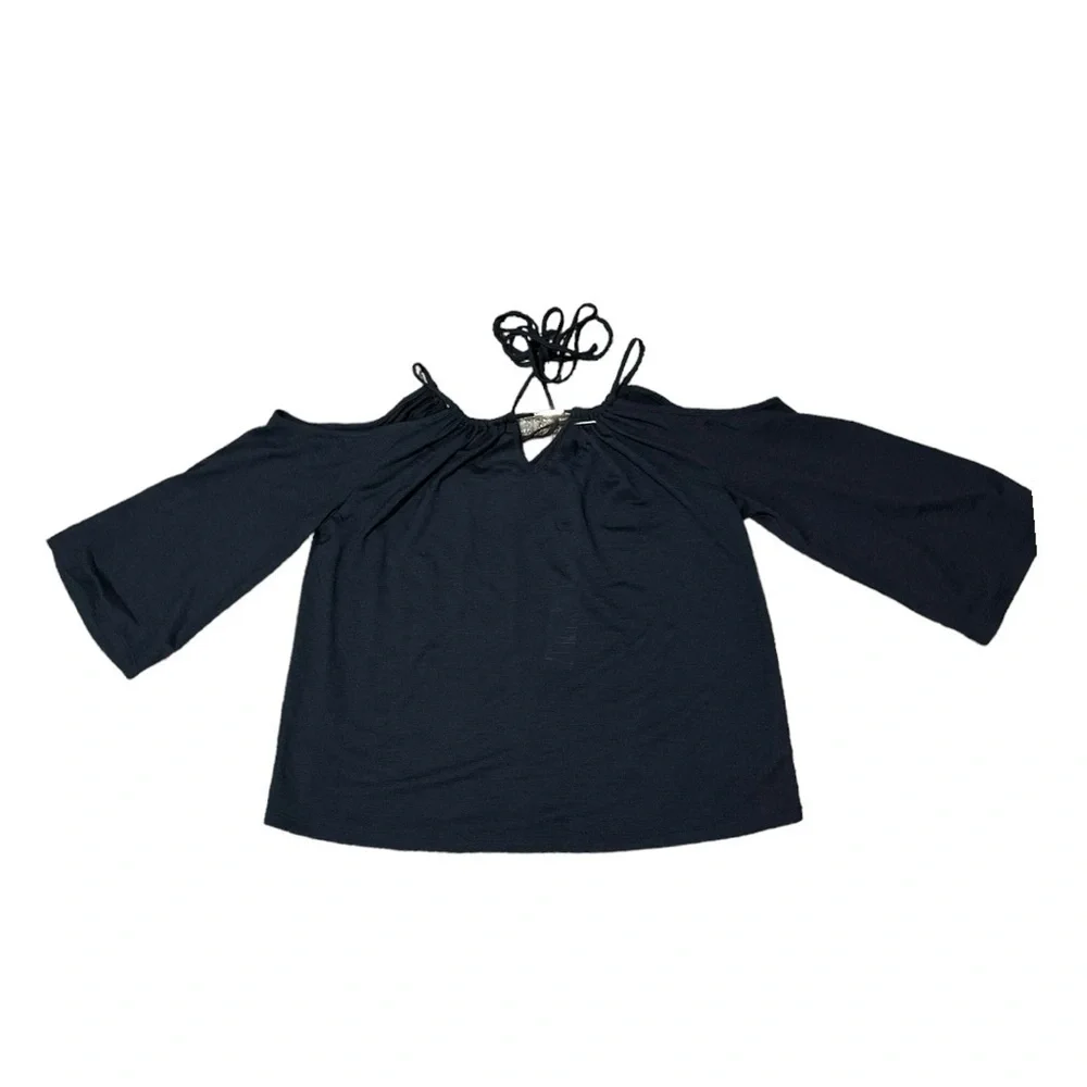 Iris Cold Should Black 3/4 Sleeve Length Blouse Size Small NWT